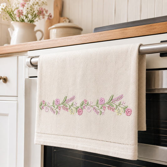 Floral Divider embroidery design - Line of Roses machine embroidery pattern - Floral Kitchen Towel - Instant digital download pes jef