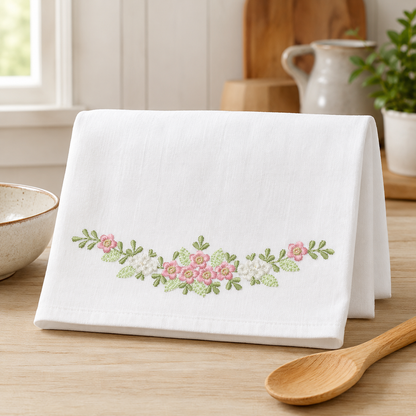 Floral Divider embroidery design - Flower Line machine embroidery pattern - Floral bouquet Kitchen Towel - Instant digital download pes jef