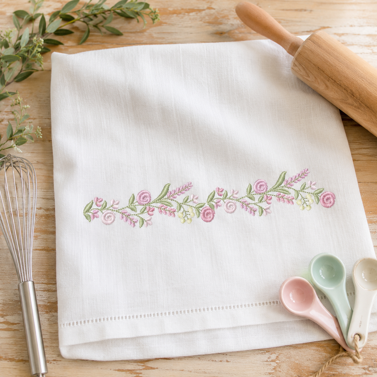 Floral Divider embroidery design - Line of Roses machine embroidery pattern - Floral Kitchen Towel - Instant digital download pes jef