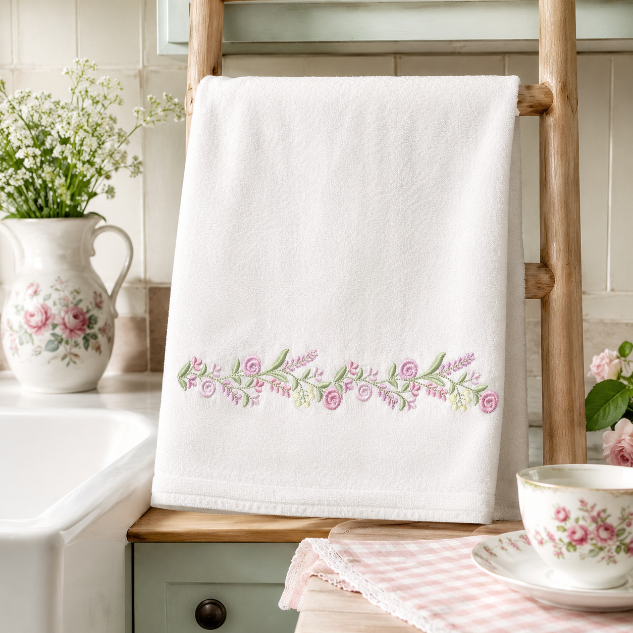Floral Divider embroidery design - Line of Roses machine embroidery pattern - Floral Kitchen Towel - Instant digital download pes jef