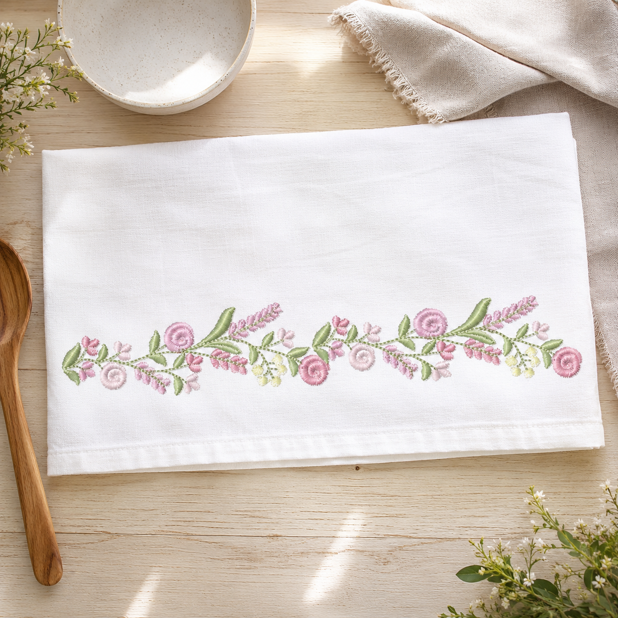 Floral Divider embroidery design - Line of Roses machine embroidery pattern - Floral Kitchen Towel - Instant digital download pes jef