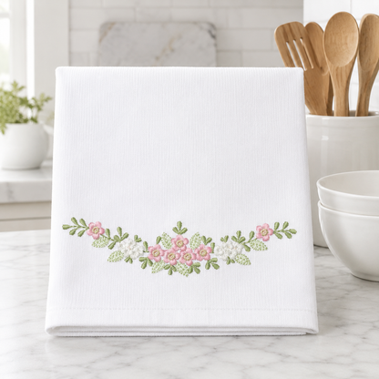 Floral Divider embroidery design - Flower Line machine embroidery pattern - Floral bouquet Kitchen Towel - Instant digital download pes jef