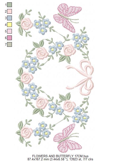 Flower with lace embroidery designs - Roses with butterfly embroidery machine embroidery pattern - Floral Kitchen towel - instant download (Copy) Marcia Embroidery