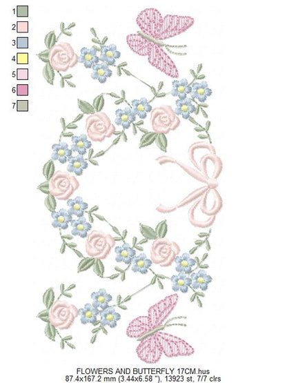 Flower with lace embroidery designs - Roses with butterfly embroidery machine embroidery pattern - Floral Kitchen towel - instant download (Copy) Marcia Embroidery