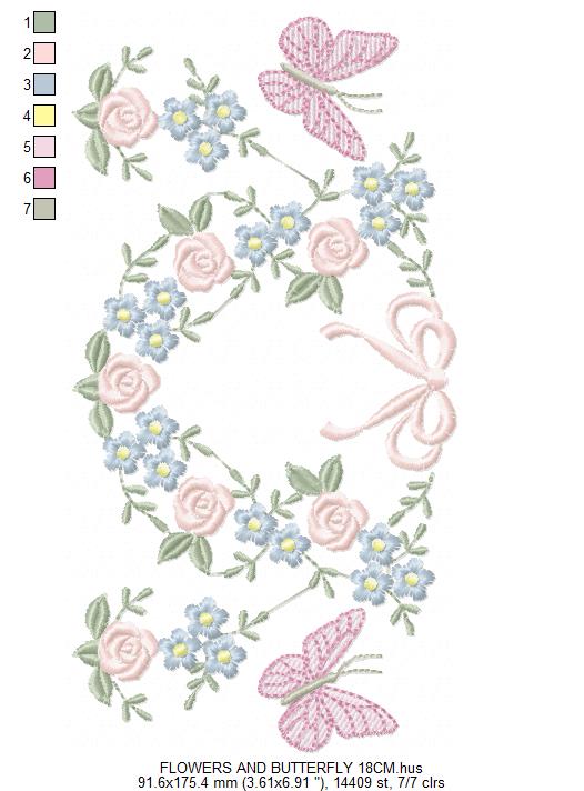 Flower with lace embroidery designs - Roses with butterfly embroidery machine embroidery pattern - Floral Kitchen towel - instant download (Copy) Marcia Embroidery