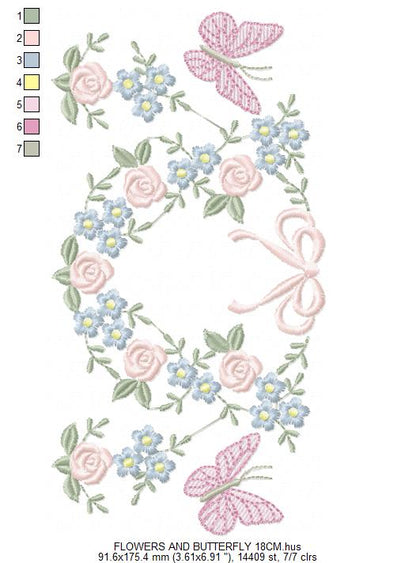 Flower with lace embroidery designs - Roses with butterfly embroidery machine embroidery pattern - Floral Kitchen towel - instant download (Copy) Marcia Embroidery