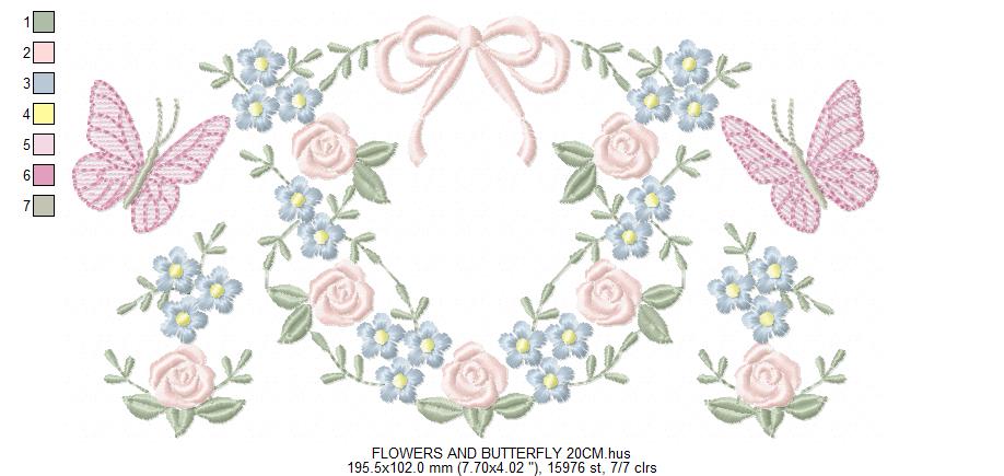 Flower with lace embroidery designs - Roses with butterfly embroidery machine embroidery pattern - Floral Kitchen towel - instant download (Copy) Marcia Embroidery