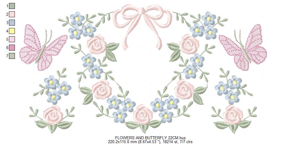 Flower with lace embroidery designs - Roses with butterfly embroidery machine embroidery pattern - Floral Kitchen towel - instant download (Copy) Marcia Embroidery