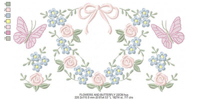 Flower with lace embroidery designs - Roses with butterfly embroidery machine embroidery pattern - Floral Kitchen towel - instant download (Copy) Marcia Embroidery