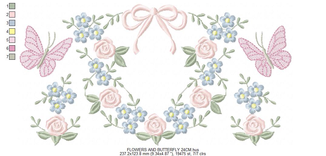 Flower with lace embroidery designs - Roses with butterfly embroidery machine embroidery pattern - Floral Kitchen towel - instant download (Copy) Marcia Embroidery