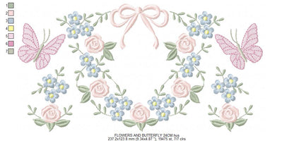 Flower with lace embroidery designs - Roses with butterfly embroidery machine embroidery pattern - Floral Kitchen towel - instant download (Copy) Marcia Embroidery