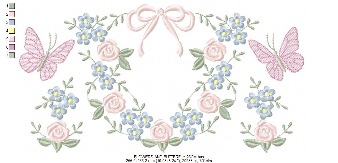 Flower with lace embroidery designs - Roses with butterfly embroidery machine embroidery pattern - Floral Kitchen towel - instant download (Copy) Marcia Embroidery