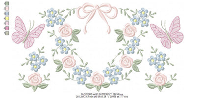 Flower with lace embroidery designs - Roses with butterfly embroidery machine embroidery pattern - Floral Kitchen towel - instant download (Copy) Marcia Embroidery