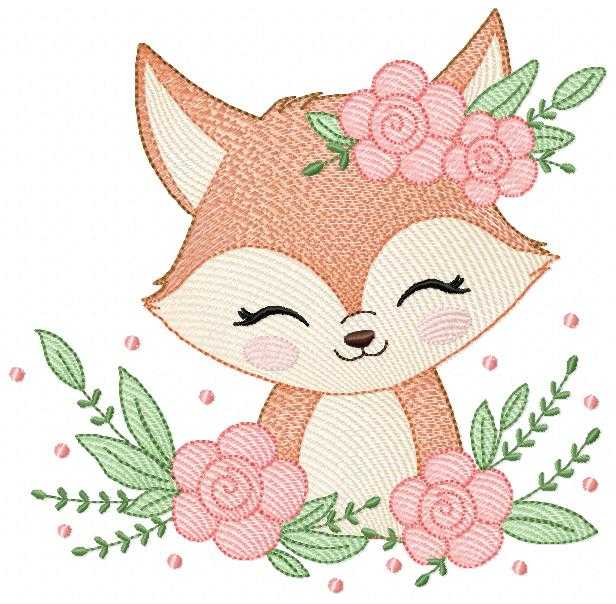 Fox with flowers embroidery designs - Woodland animal machine embroidery pattern - Baby girl and boy file - Instant download pes jef dst hus (Copy) Marcia Embroidery