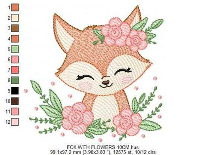 Fox with flowers embroidery designs - Woodland animal machine embroidery pattern - Baby girl and boy file - Instant download pes jef dst hus (Copy) Marcia Embroidery