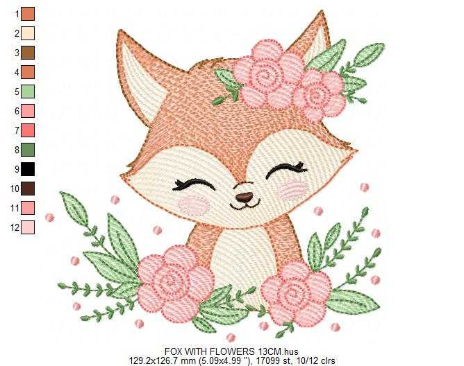 Fox with flowers embroidery designs - Woodland animal machine embroidery pattern - Baby girl and boy file - Instant download pes jef dst hus (Copy) Marcia Embroidery