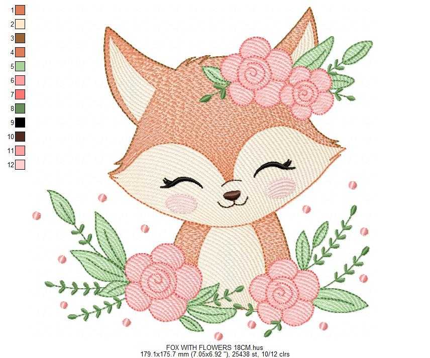 Fox with flowers embroidery designs - Woodland animal machine embroidery pattern - Baby girl and boy file - Instant download pes jef dst hus (Copy) Marcia Embroidery