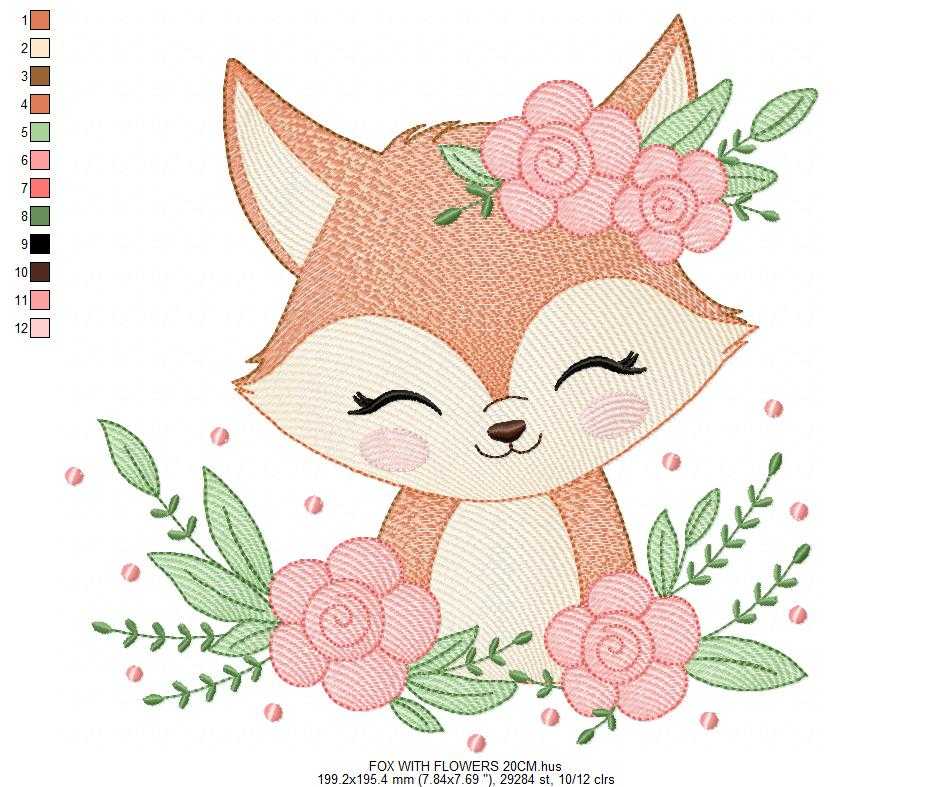 Fox with flowers embroidery designs - Woodland animal machine embroidery pattern - Baby girl and boy file - Instant download pes jef dst hus (Copy) Marcia Embroidery