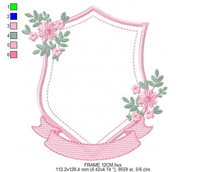 Monogram Frame embroidery design - Floral Frame machine embroidery pattern - Kitchen Tea Towel file - Instant digital - Marcia Embroidery