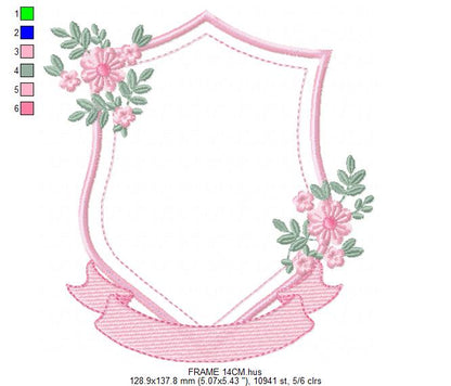 Monogram Frame embroidery design - Floral Frame machine embroidery pattern - Kitchen Tea Towel file - Instant digital - Marcia Embroidery