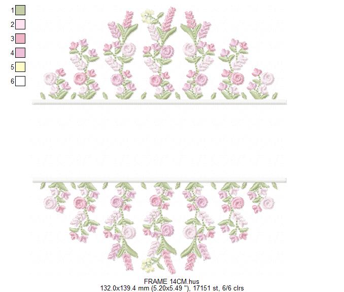 Floral frame embroidery design - Flower Frame with splir for name machine embroidery pattern - Floral bouquet Kitchen Towel - Instant digital download pes jef