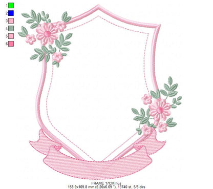 Monogram Frame embroidery design - Floral Frame machine embroidery pattern - Kitchen Tea Towel file - Instant digital - Marcia Embroidery