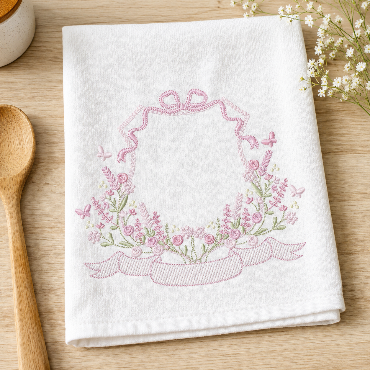 Floral frame embroidery design - Flower Frame with banner machine embroidery pattern - Floral bouquet Kitchen Towel - Instant digital download pes jef