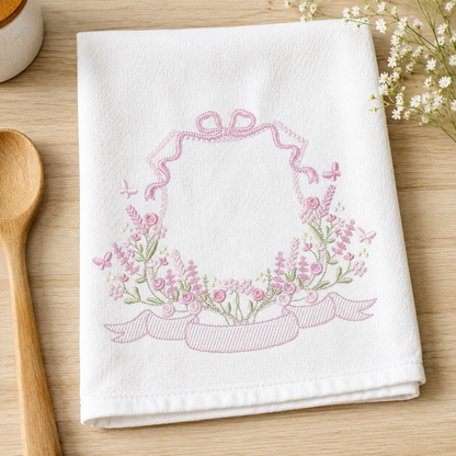 Floral frame embroidery design - Flower Frame with banner machine embroidery pattern - Floral bouquet Kitchen Towel - Instant digital download pes jef