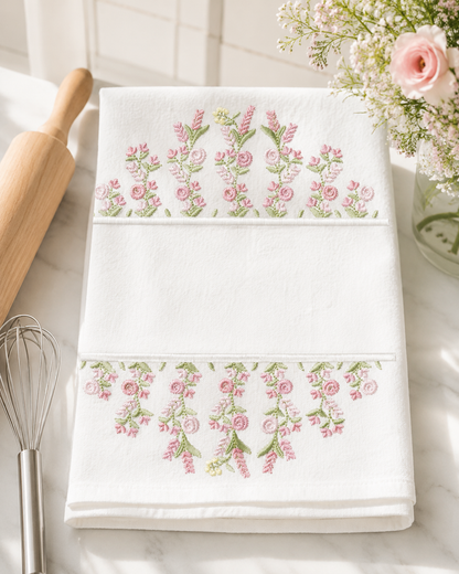 Floral frame embroidery design - Flower Frame with splir for name machine embroidery pattern - Floral bouquet Kitchen Towel - Instant digital download pes jef