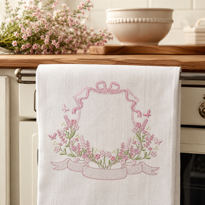 Floral frame embroidery design - Flower Frame with banner machine embroidery pattern - Floral bouquet Kitchen Towel - Instant digital download pes jef