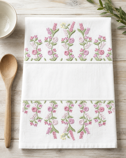 Floral frame embroidery design - Flower Frame with splir for name machine embroidery pattern - Floral bouquet Kitchen Towel - Instant digital download pes jef