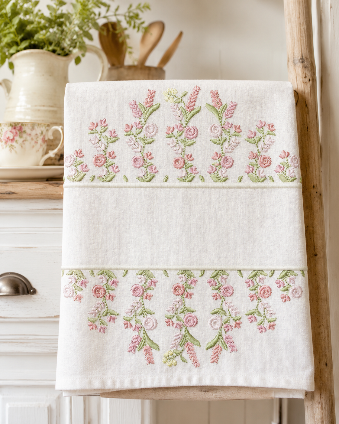 Floral frame embroidery design - Flower Frame with splir for name machine embroidery pattern - Floral bouquet Kitchen Towel - Instant digital download pes jef