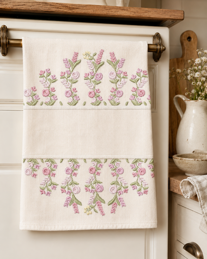 Floral frame embroidery design - Flower Frame with splir for name machine embroidery pattern - Floral bouquet Kitchen Towel - Instant digital download pes jef