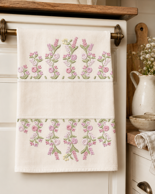 Floral frame embroidery design - Flower Frame with splir for name machine embroidery pattern - Floral bouquet Kitchen Towel - Instant digital download pes jef