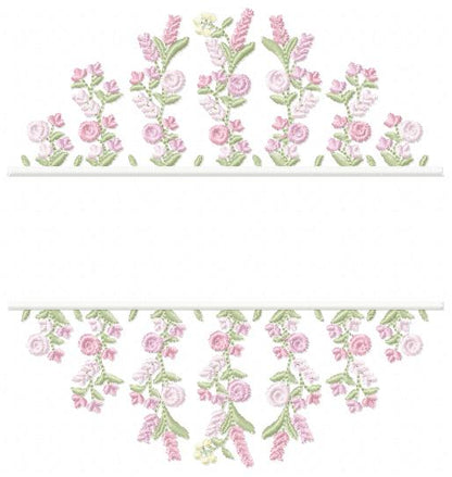 Floral frame embroidery design - Flower Frame with splir for name machine embroidery pattern - Floral bouquet Kitchen Towel - Instant digital download pes jef