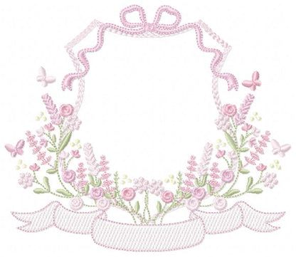 Floral frame embroidery design - Flower Frame with banner machine embroidery pattern - Floral bouquet Kitchen Towel - Instant digital download pes jef