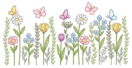 Flower Garden embroidery design - Flower and Butterfly machine embroidery pattern - Floral bouquet Kitchen Towel - Instant digital download pes jef dst