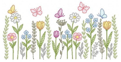 Flower Garden embroidery design - Flower and Butterfly machine embroidery pattern - Floral bouquet Kitchen Towel - Instant digital download pes jef dst