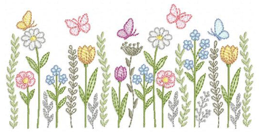 Flower Garden embroidery design - Flower and Butterfly machine embroidery pattern - Floral bouquet Kitchen Towel - Instant digital download pes jef dst