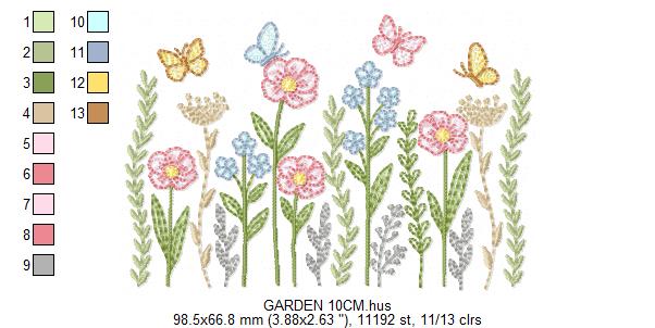 Flower Garden embroidery design - Flower and Butterfly machine embroidery pattern - Floral bouquet Kitchen Towel - Instant digital download pes jef dst