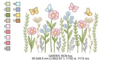 Flower Garden embroidery design - Flower and Butterfly machine embroidery pattern - Floral bouquet Kitchen Towel - Instant digital download pes jef dst