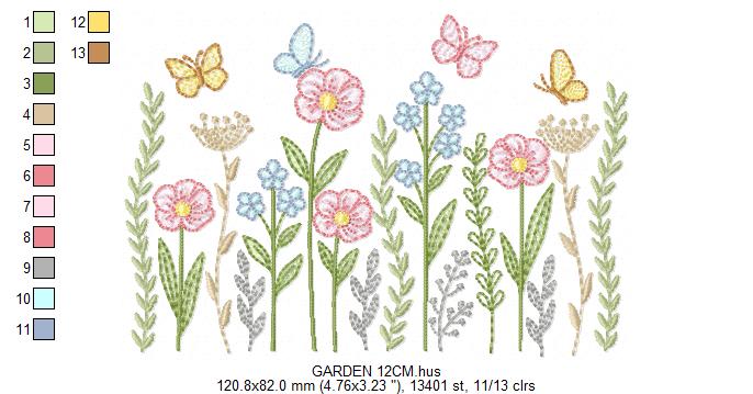 Flower Garden embroidery design - Flower and Butterfly machine embroidery pattern - Floral bouquet Kitchen Towel - Instant digital download pes jef dst