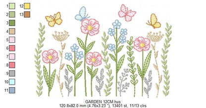 Flower Garden embroidery design - Flower and Butterfly machine embroidery pattern - Floral bouquet Kitchen Towel - Instant digital download pes jef dst