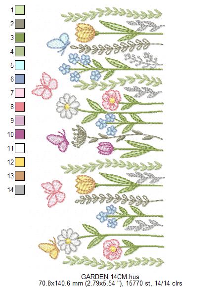 Flower Garden embroidery design - Flower and Butterfly machine embroidery pattern - Floral bouquet Kitchen Towel - Instant digital download pes jef dst