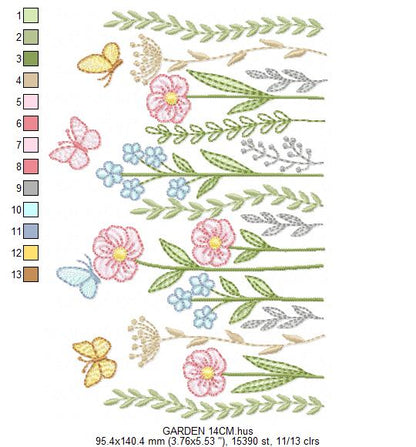 Flower Garden embroidery design - Flower and Butterfly machine embroidery pattern - Floral bouquet Kitchen Towel - Instant digital download pes jef dst
