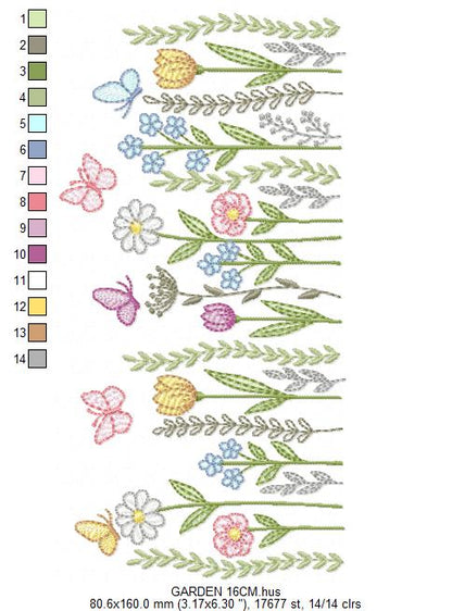 Flower Garden embroidery design - Flower and Butterfly machine embroidery pattern - Floral bouquet Kitchen Towel - Instant digital download pes jef dst