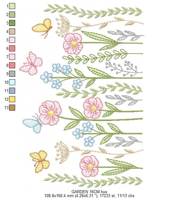 Flower Garden embroidery design - Flower and Butterfly machine embroidery pattern - Floral bouquet Kitchen Towel - Instant digital download pes jef dst
