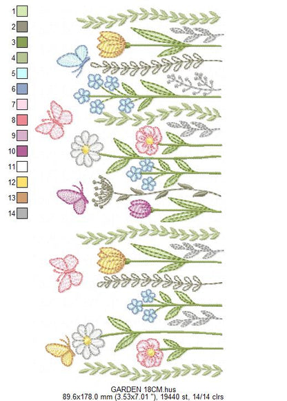 Flower Garden embroidery design - Flower and Butterfly machine embroidery pattern - Floral bouquet Kitchen Towel - Instant digital download pes jef dst