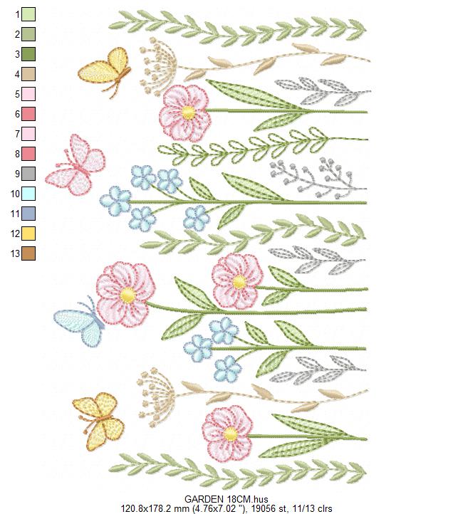 Flower Garden embroidery design - Flower and Butterfly machine embroidery pattern - Floral bouquet Kitchen Towel - Instant digital download pes jef dst