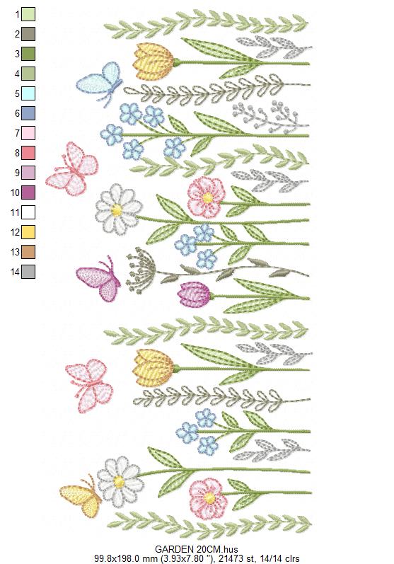 Flower Garden embroidery design - Flower and Butterfly machine embroidery pattern - Floral bouquet Kitchen Towel - Instant digital download pes jef dst